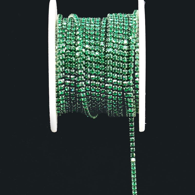 Rytenz 10 Yards 2 MM Rhinestone Chain Trim Crystal Rhinestone Close Chain Trim Shiny Rhinestone Chain for Sewing Crafts, DIY Decoration, Jewelry, Clothing, Shoes (Dark Green) - Image 3
